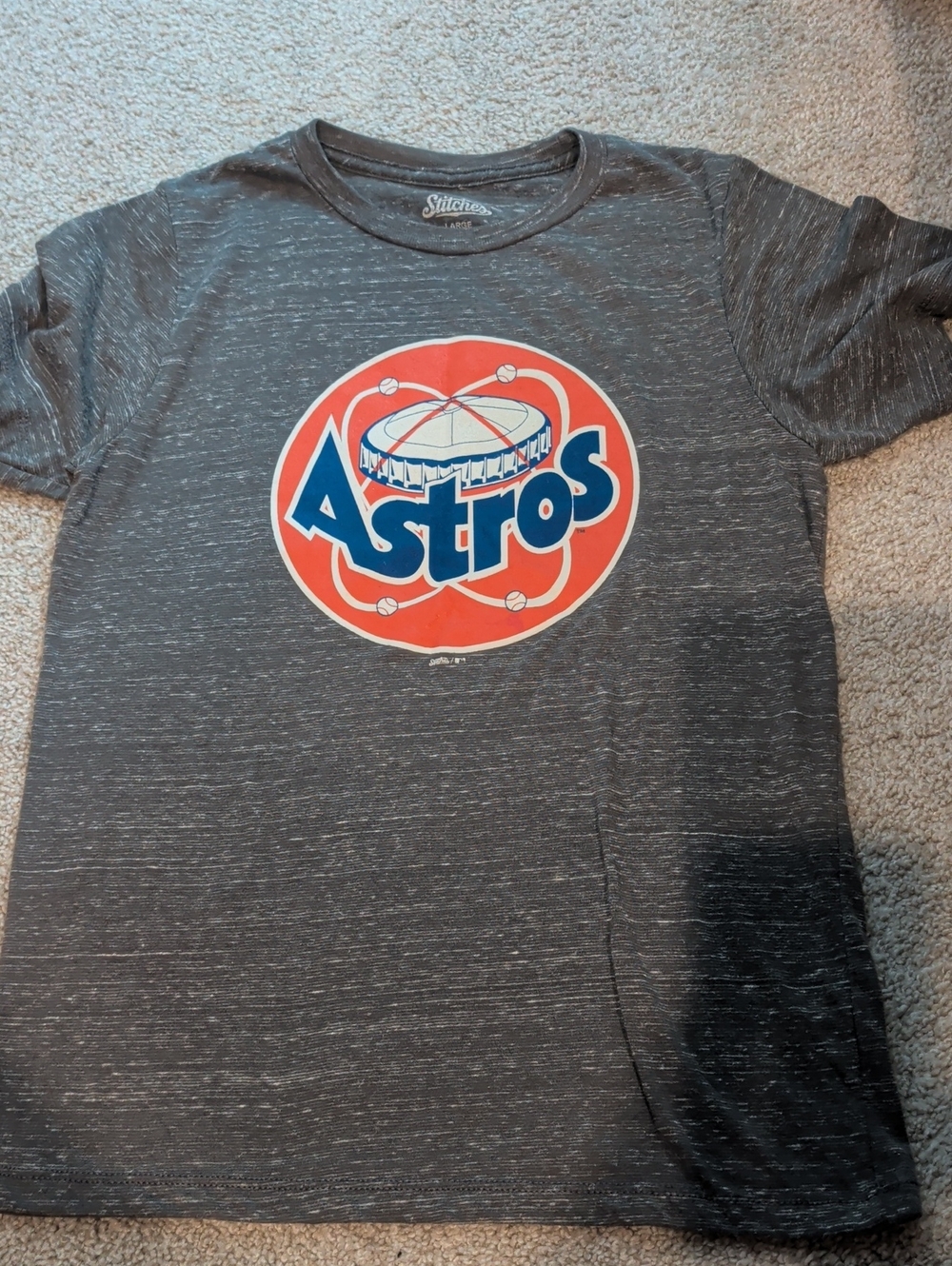 Vintage Stitches Gray Tee with Orange and Blue Astros Logo